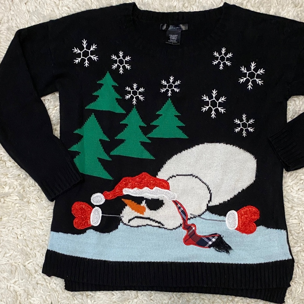 Festive exhausted Snowman Sweater size L Christmas sweater warm cozy &  snuggly